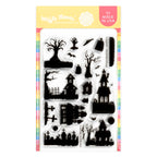 Waffle Flower Postage Collage Haunted House Silhouette Clear Stamps 422605