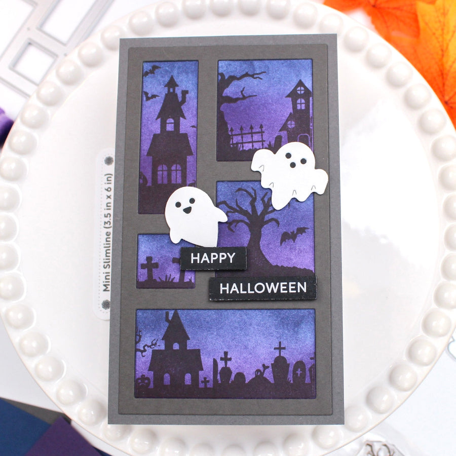 Waffle Flower Postage Collage Haunted House Silhouette Clear Stamps 422605 happy halloween card