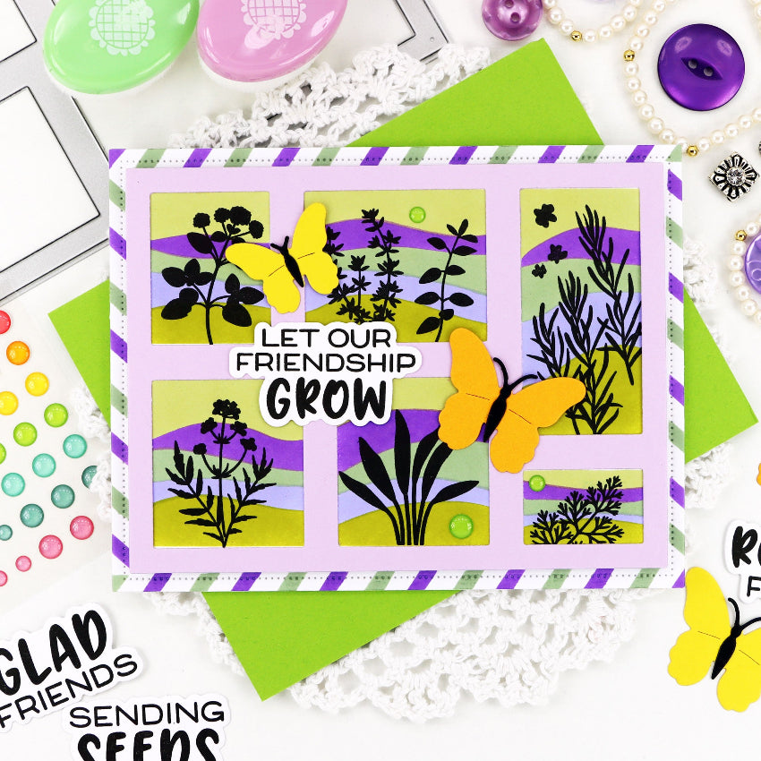 Waffle Flower Postage Collage Herb Silhouettes Clear Stamps 422497 green stripes