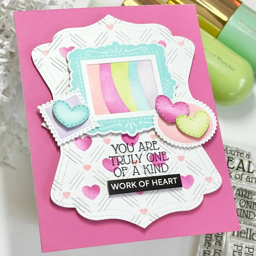 Waffle Flower Postage Collage Inner Blocks Stencil 422433 pastel hearts