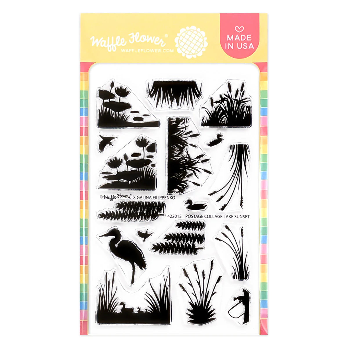 Waffle Flower Postage Collage Lake Sunset Clear Stamps 422013