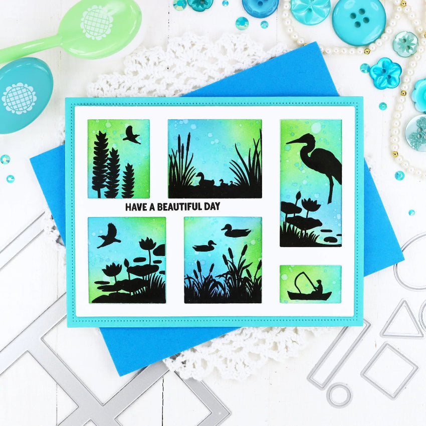 Waffle Flower Postage Collage Lake Sunset Clear Stamps 422013 birds
