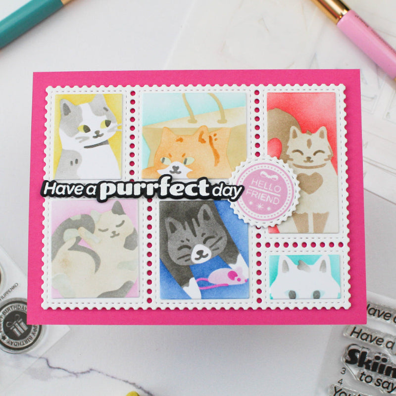 Waffle Flower Postage Collage Meow Stencils 422293 cute cats