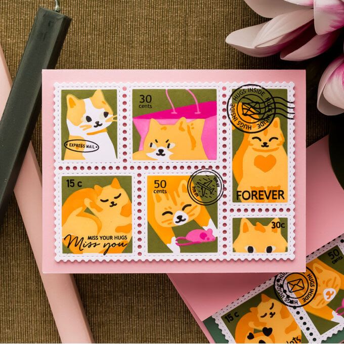 Waffle Flower Postage Collage Meow Stencils 422293 forever