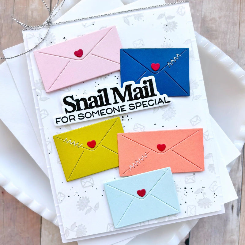 Waffle Flower Postage Collage Mini Seals Clear Stamp and Die Set snail mail