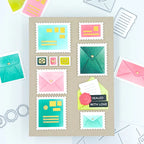 Waffle Flower Postage Collage Mini Seals Clear Stamp and Die Set with love