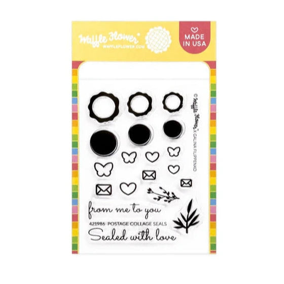 Waffle Flower Postage Collage Mini Seals Clear Stamps 421986