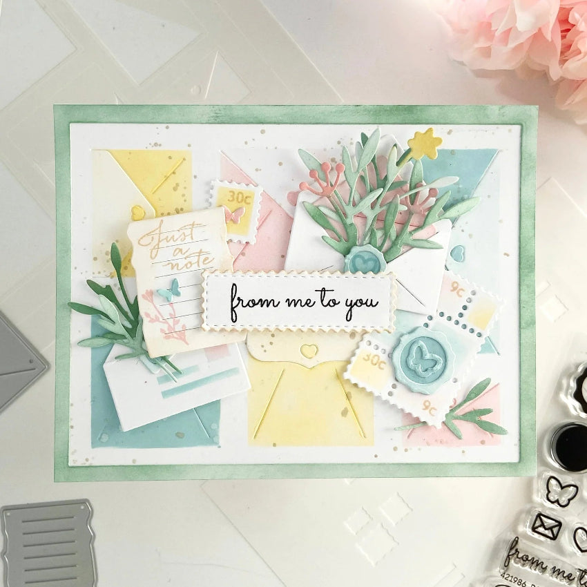 Waffle Flower Postage Collage Mini Seals Clear Stamps 421986 greenery