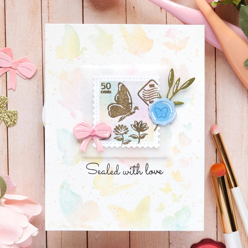 Waffle Flower Postage Collage Mini Seals Dies 422003 butterfly