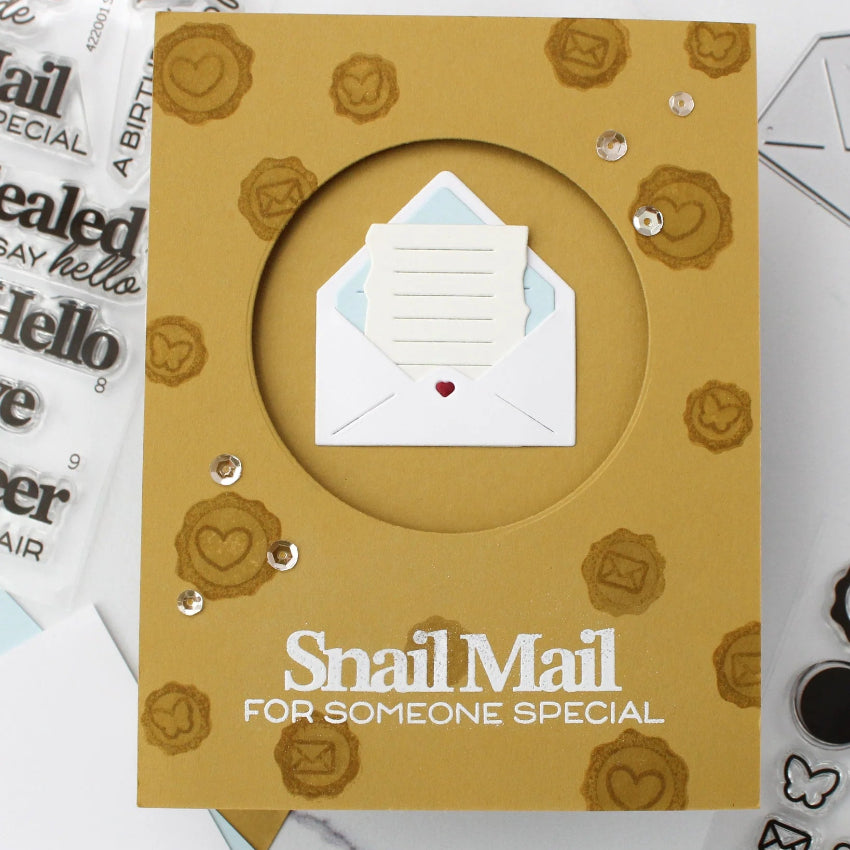 Waffle Flower Postage Collage Mini Seals Dies 422003 snail mail