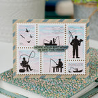 Waffle Flower Postage Collage Mini Slimline Airmail Stencils 422566 happy birthday card