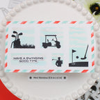 Waffle Flower Postage Collage Mini Slimline Airmail Stencils 422566 have a good time card