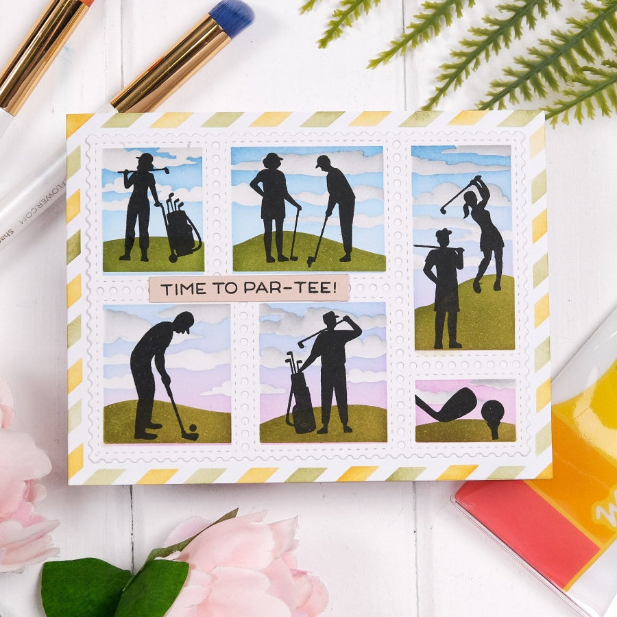 Waffle Flower Postage Collage Mini Slimline Airmail Stencils 422566 time to party card