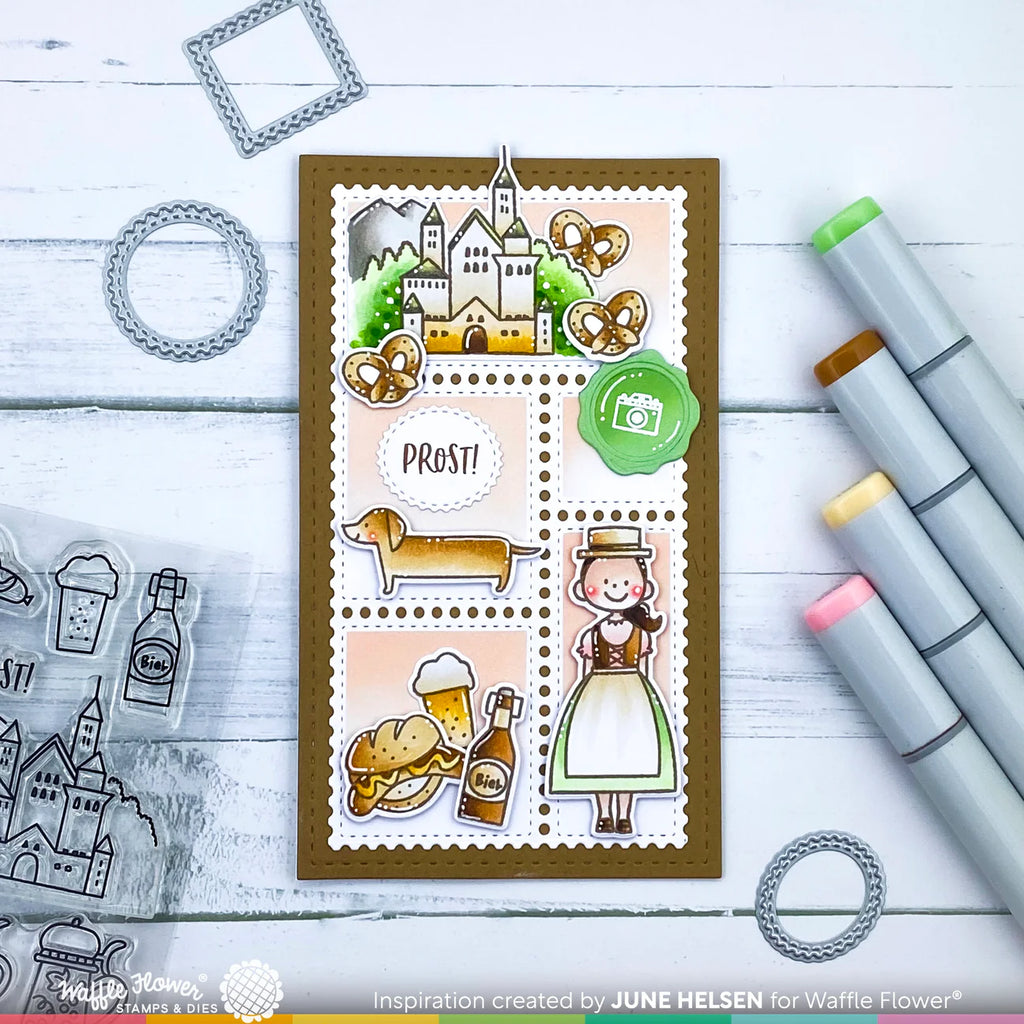 Waffle Flower Postage Collage Mini Slimline Block Stencil 421589 pretzel