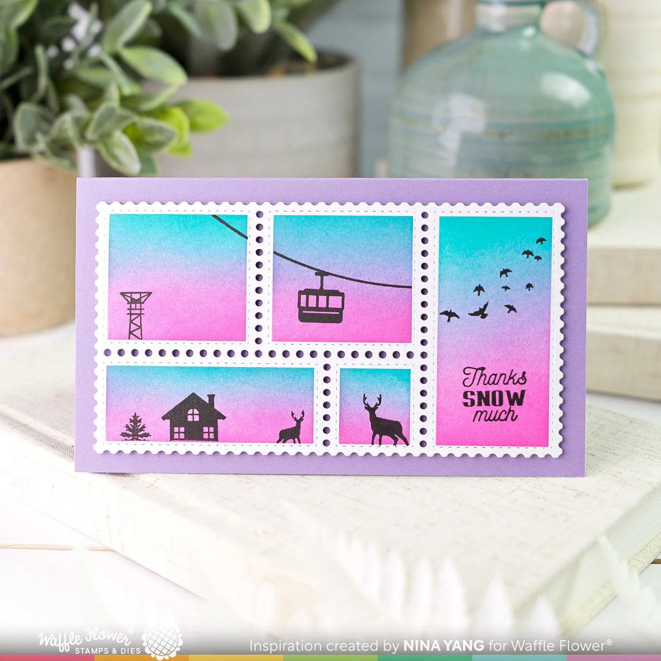 Waffle Flower Postage Collage Mini Slimline Block Stencil 421589 snow