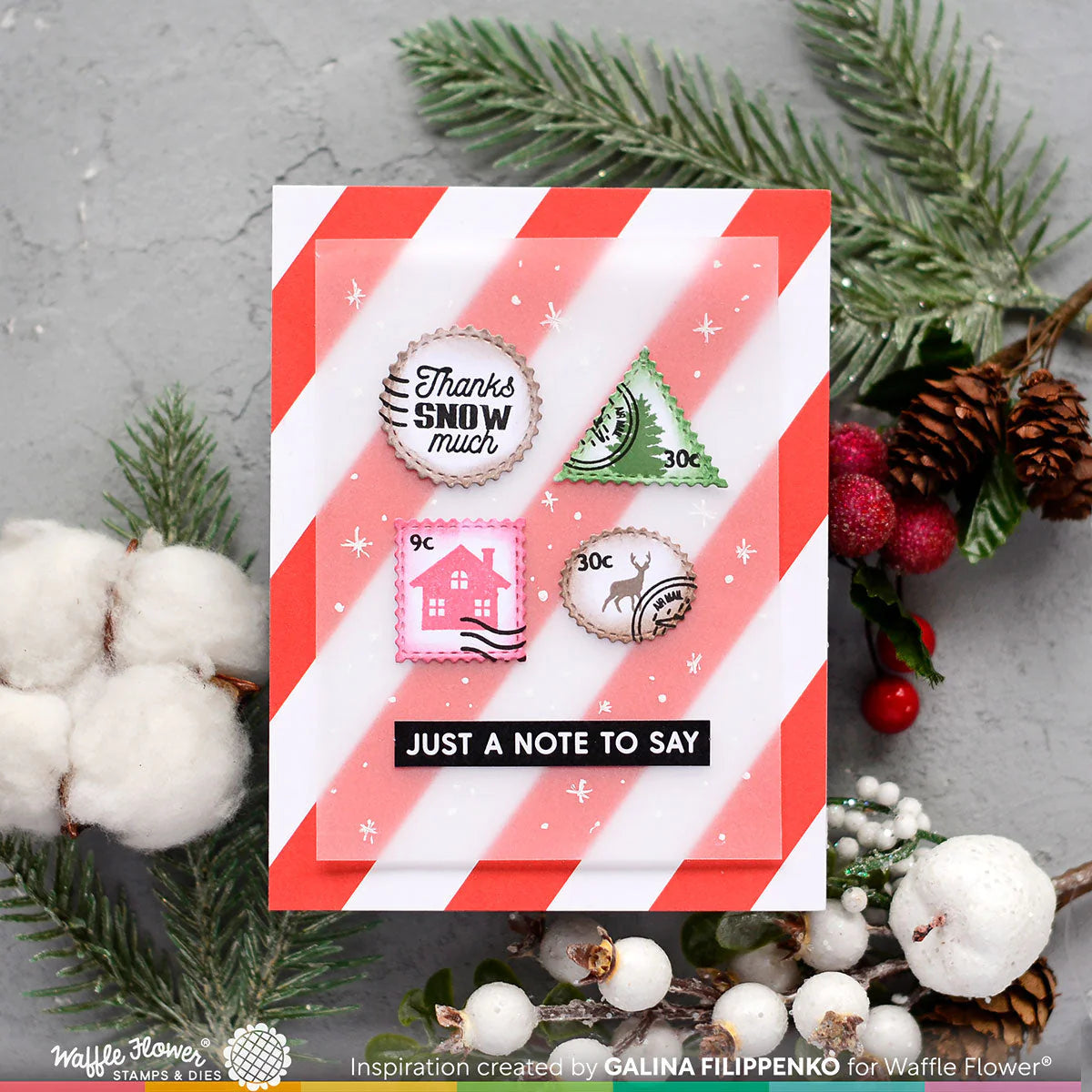 Waffle Flower Postage Collage Mini Slimline Blocks Die and Mini Slimline Die Set postage stamps