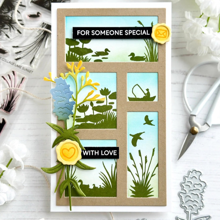 Waffle Flower Postage Collage Mini Slimline Blocks Die and Mini Slimline Die Set with love