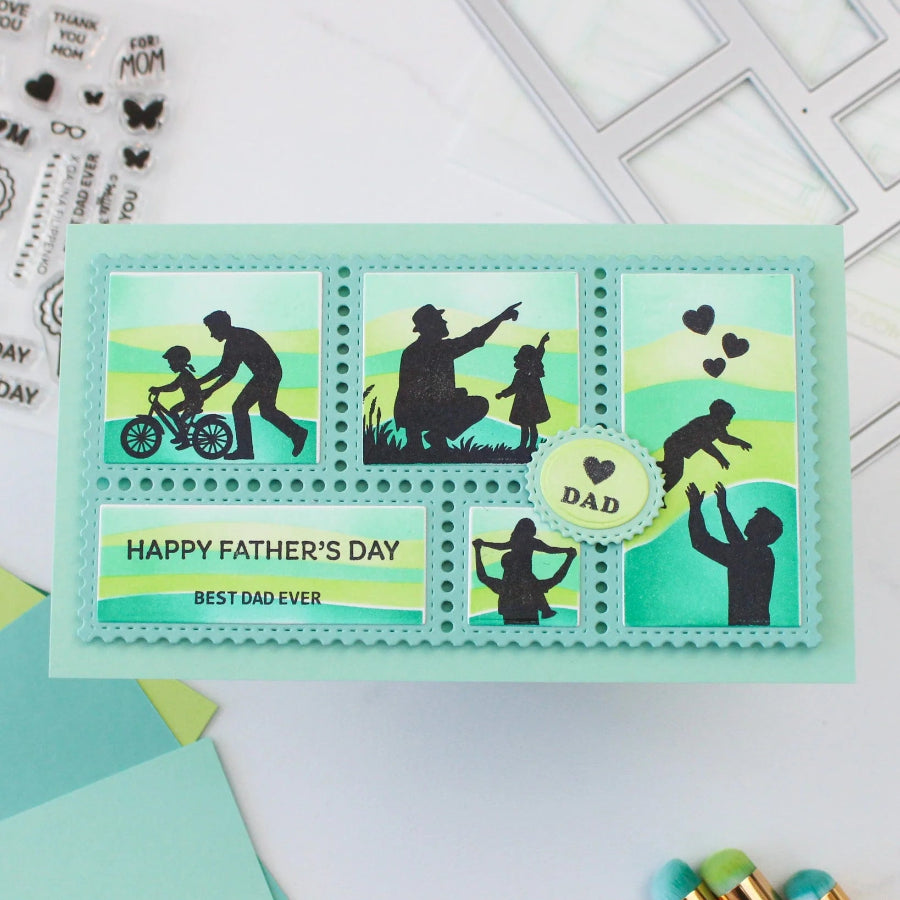 Waffle Flower Postage Collage Mini Slimline Inner Blocks Stencil 422437 happy father's day