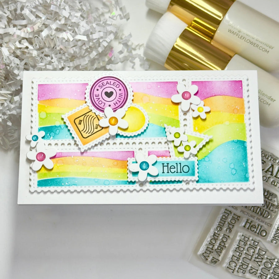 Waffle Flower Postage Collage Mini Slimline Inner Blocks Stencil 422437 white flowers