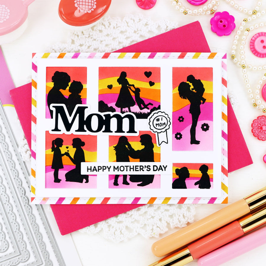 Waffle Flower Postage Collage Mom Silhouettes Clear Stamps 422455 bright colors
