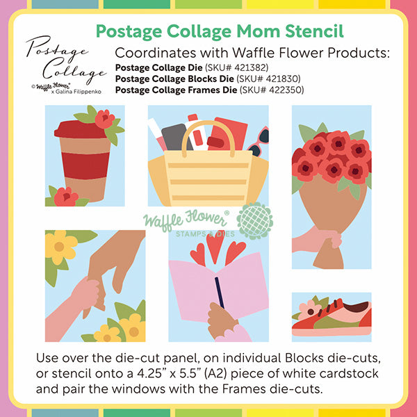 Waffle Flower Postage Collage Mom Stencils 422443 directions