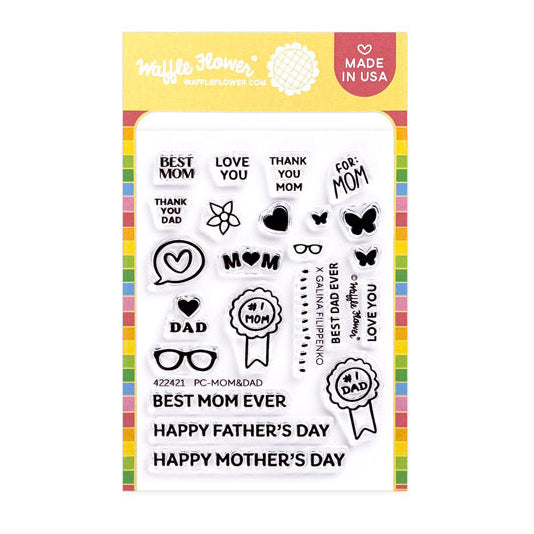 Waffle Flower Postage Collage Mom and Dad Details Clear Stamps 422451