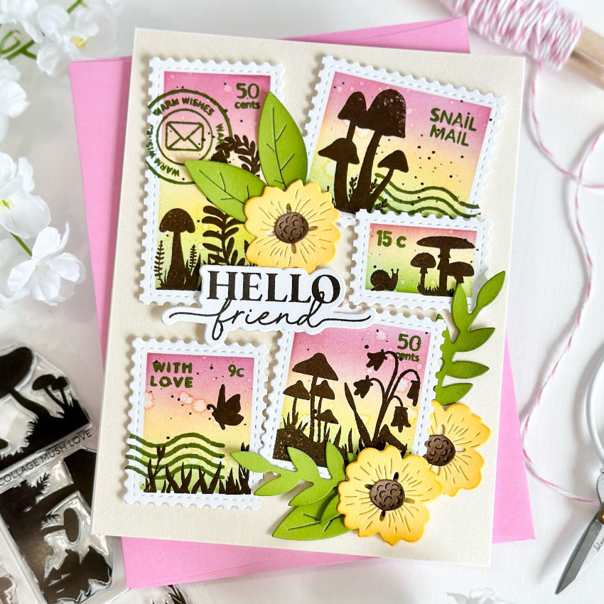 Waffle Flower Postage Collage Mush Love Clear Stamps 422275 flowers