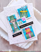 Waffle Flower Postage Collage Nutcracker Stencils 422621 green drums presents snowflake stamp peace and joy card jill hawkins 