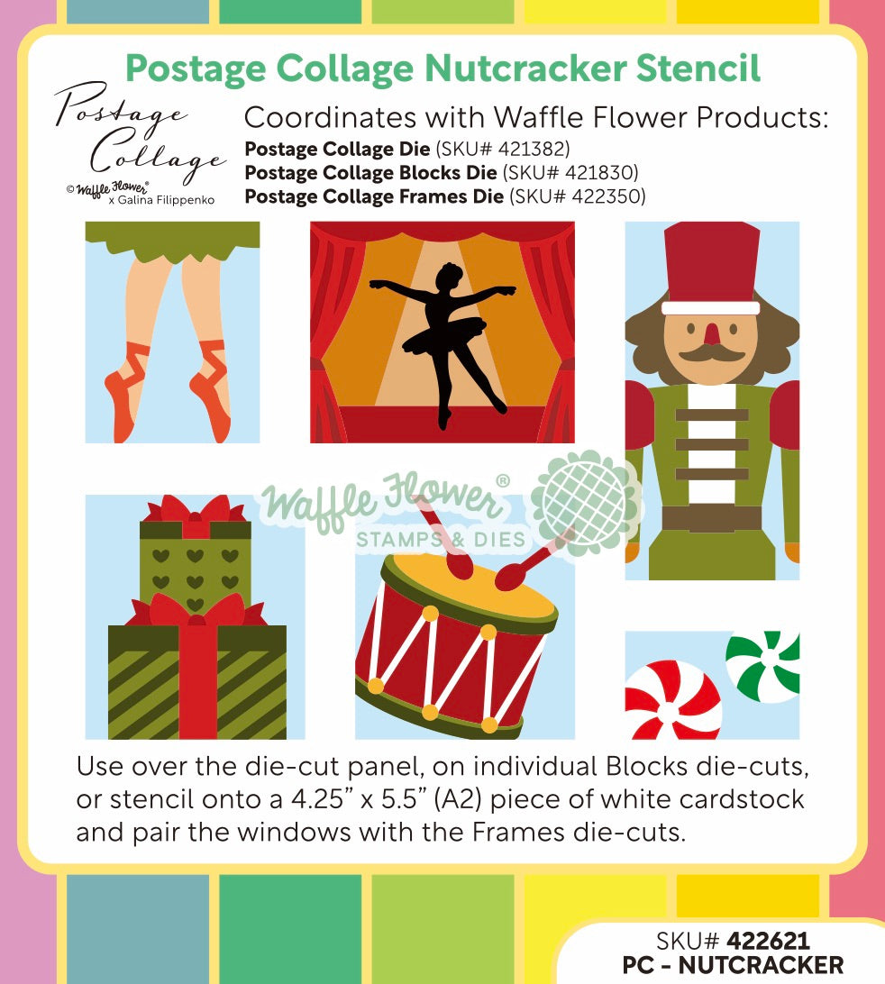 Waffle Flower Postage Collage Nutcracker Stencils 422621 guide