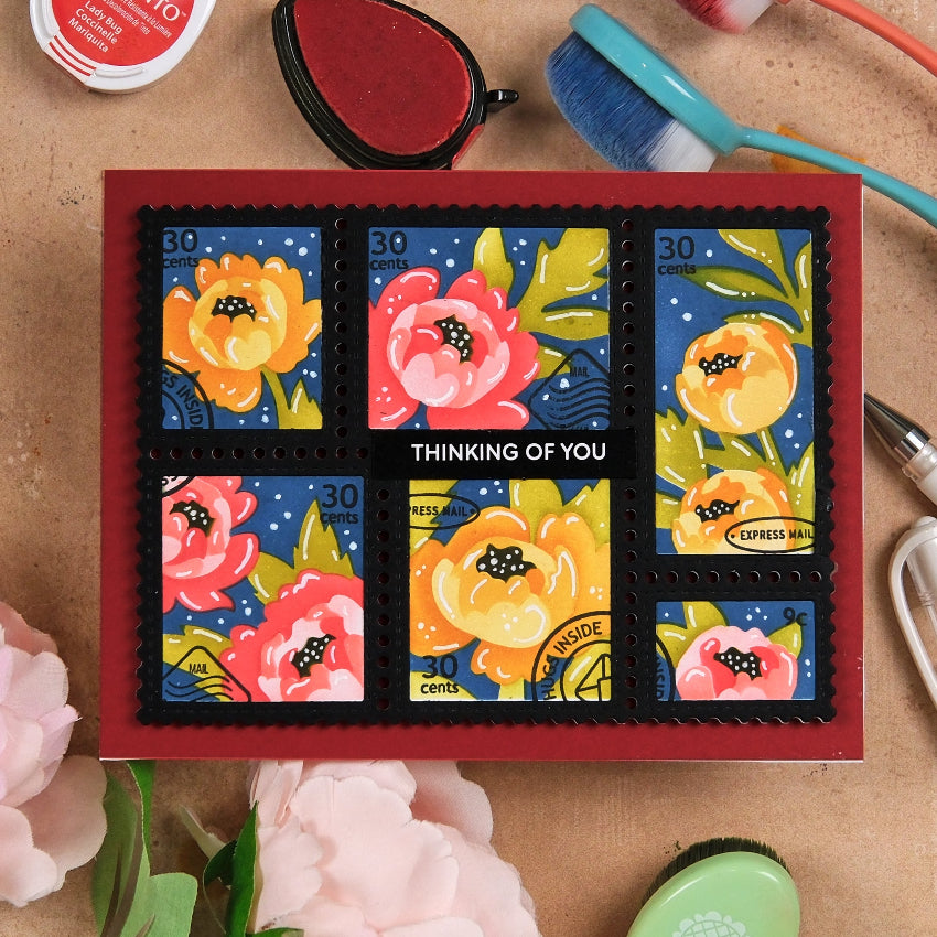 Waffle Flower Postage Collage Peony Stencils 422327 thinking of you