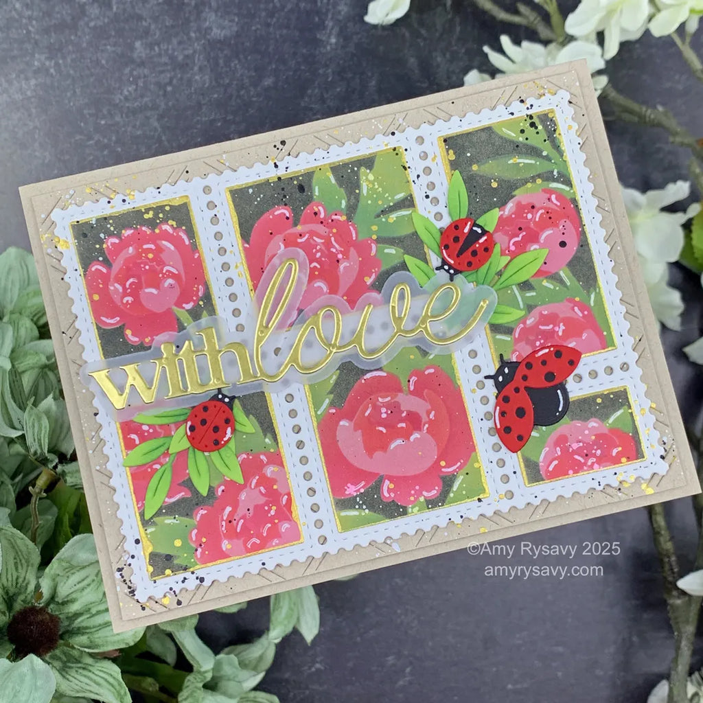 Waffle Flower Postage Collage Peony Stencils 422327 with love | color-code:ALT01
