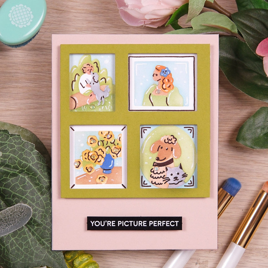 Waffle Flower Postage Collage Picture Perfect Detail Clear Stamp and Stencil Set flowers