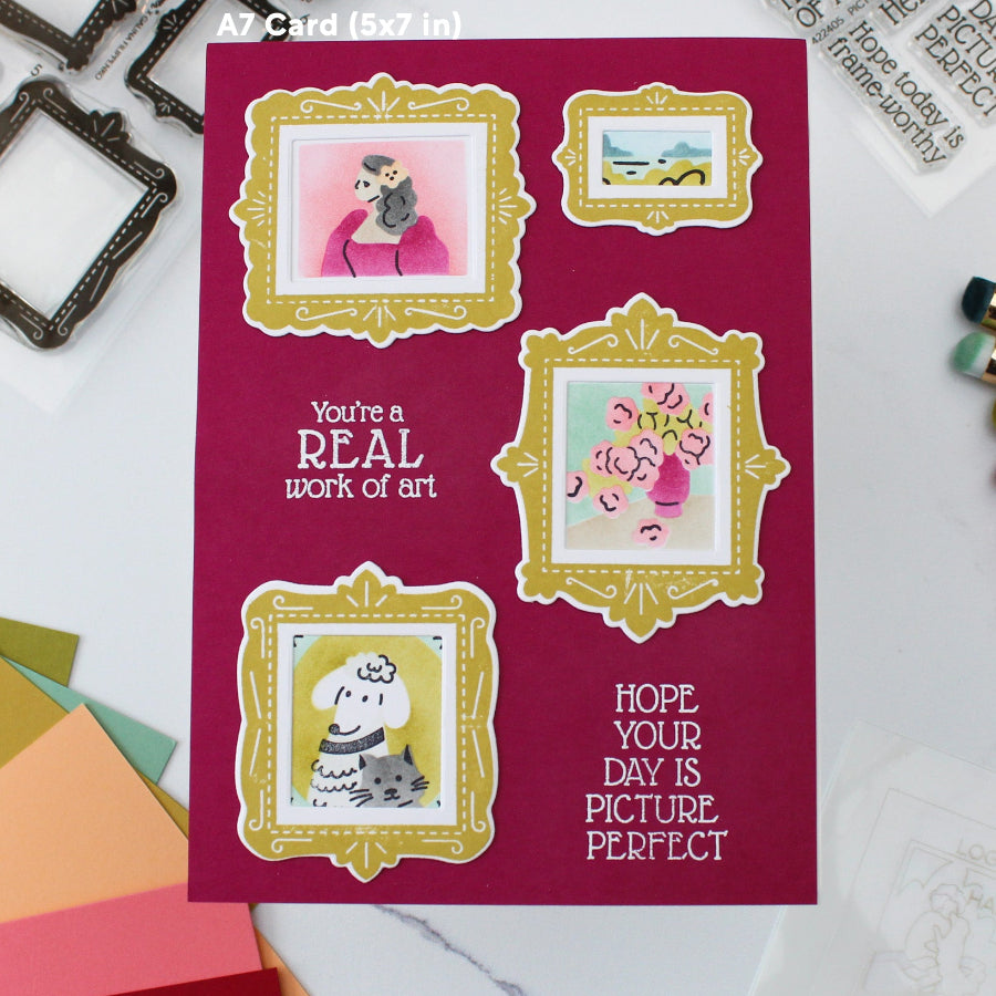 Waffle Flower Postage Collage Picture Perfect Detail Clear Stamps 422404 gold frames