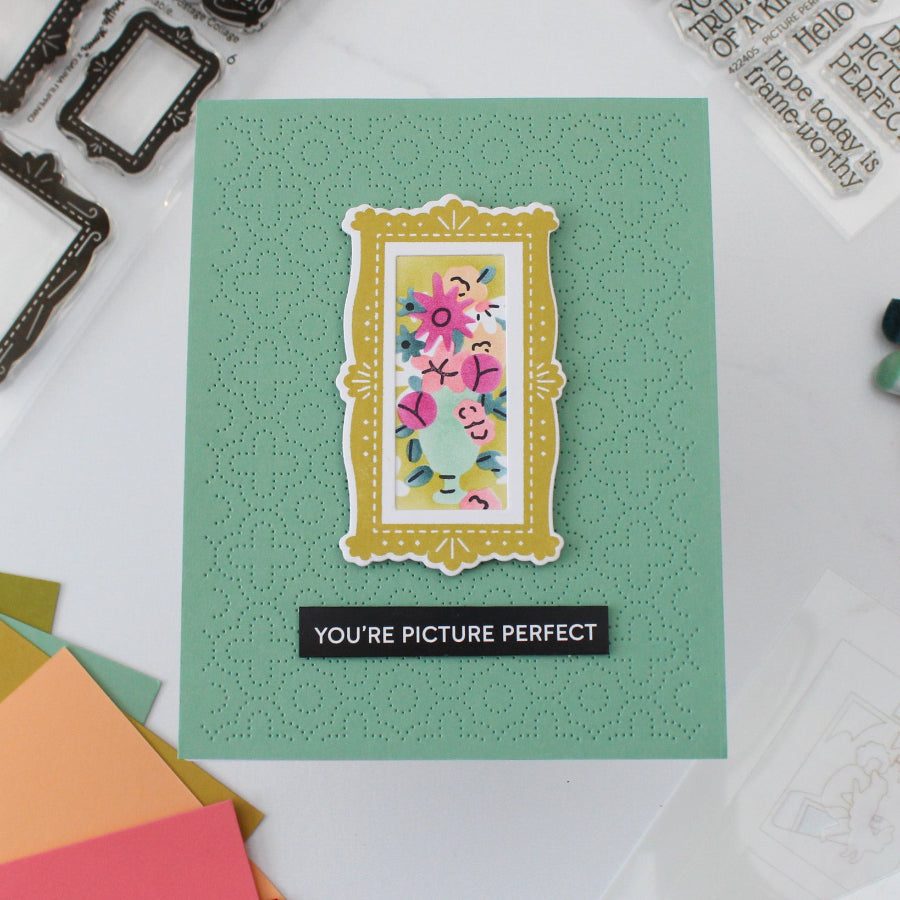 Waffle Flower Postage Collage Picture Perfect Detail Clear Stamps 422404 green background