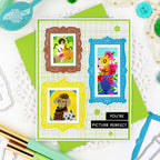 Waffle Flower Postage Collage Picture Perfect Stencils 422403 green plaid