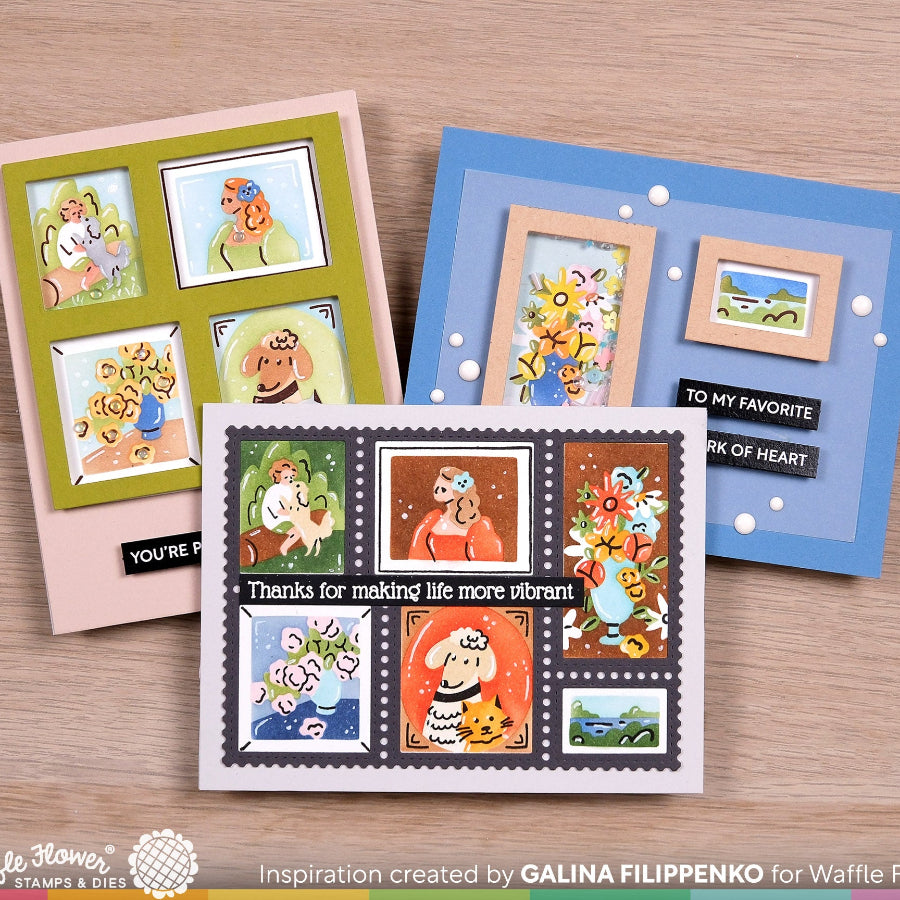 Waffle Flower Postage Collage Picture Perfect Stencils 422403 thanks