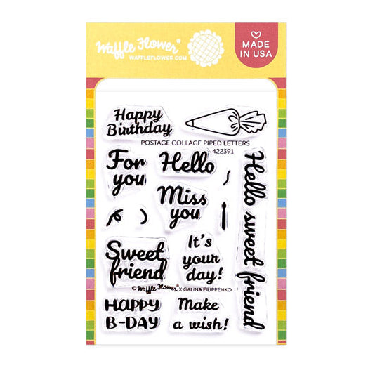 Waffle Flower Postage Collage Piped Letters Clear Stamps 422391