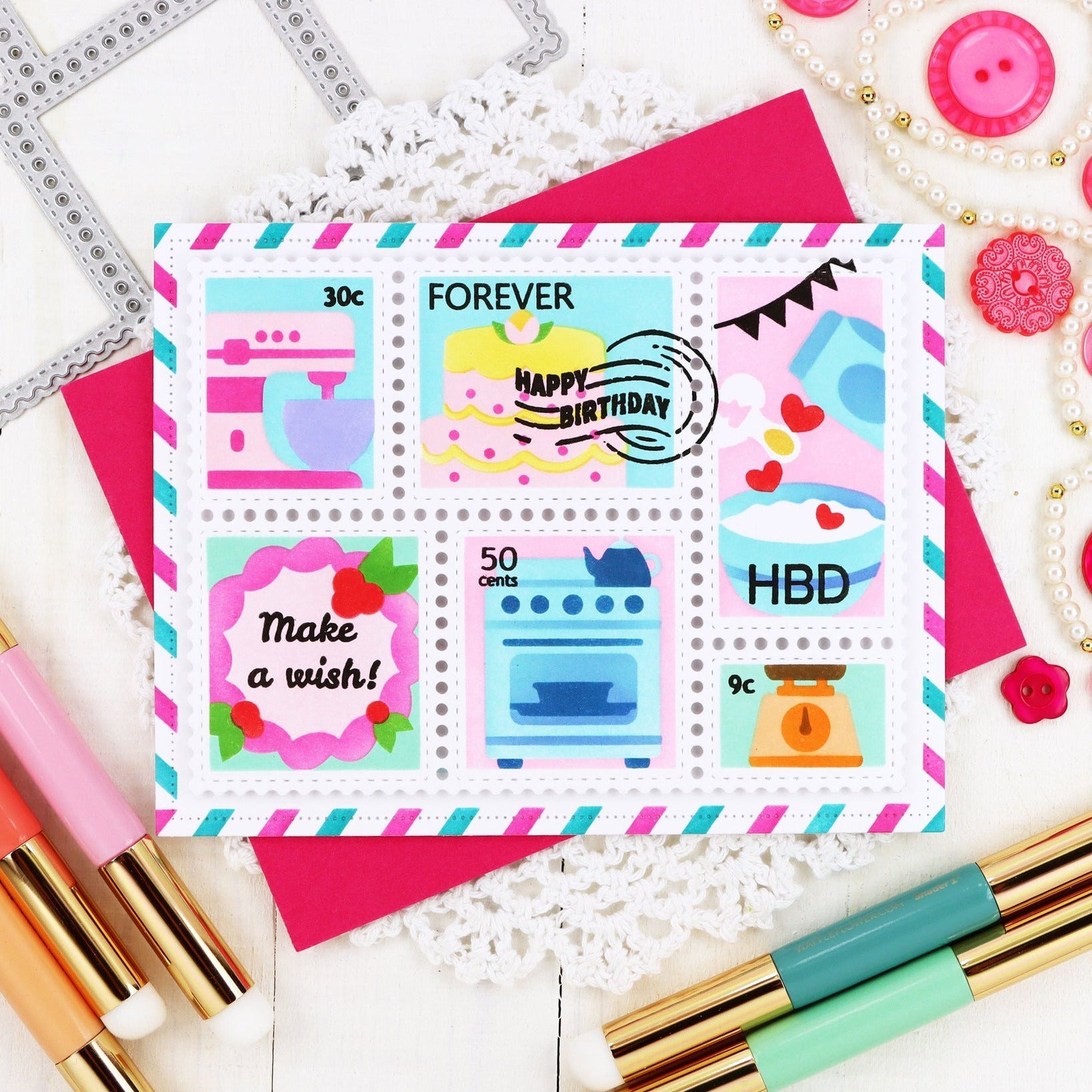 Waffle Flower Postage Collage Piped Letters Clear Stamps 422391 Wish