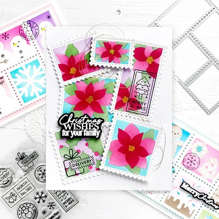 Waffle Flower Postage Collage Poinsettia Stencils 421768 christmas wishes | color-code:ALT03