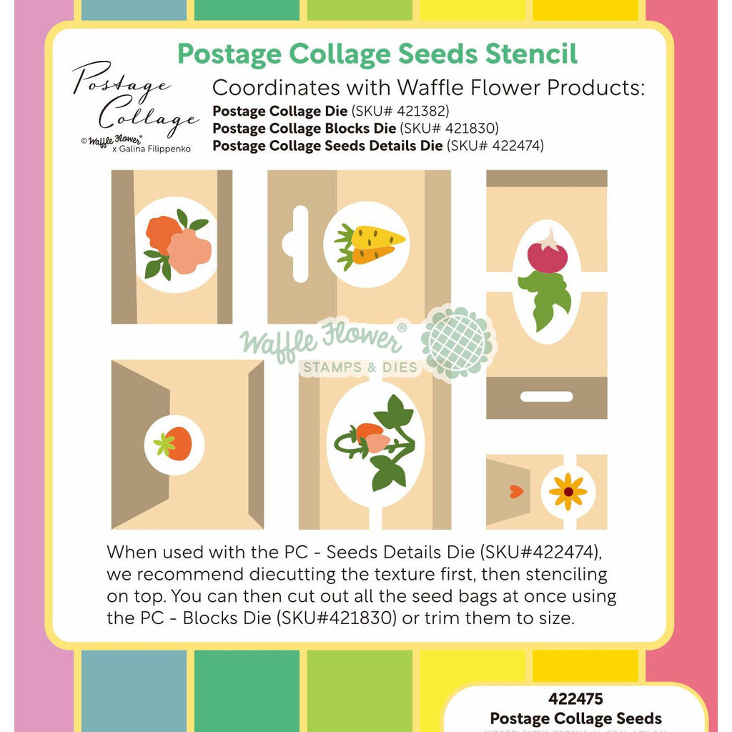 Waffle Flower Postage Collage Seeds Details Die and Stencil Set image layering guide