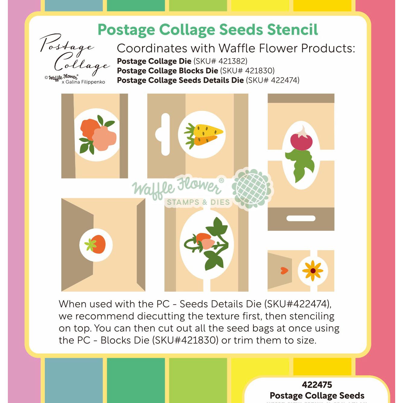 Waffle Flower Postage Collage Seeds Details Die and Stencil Set image layering guide
