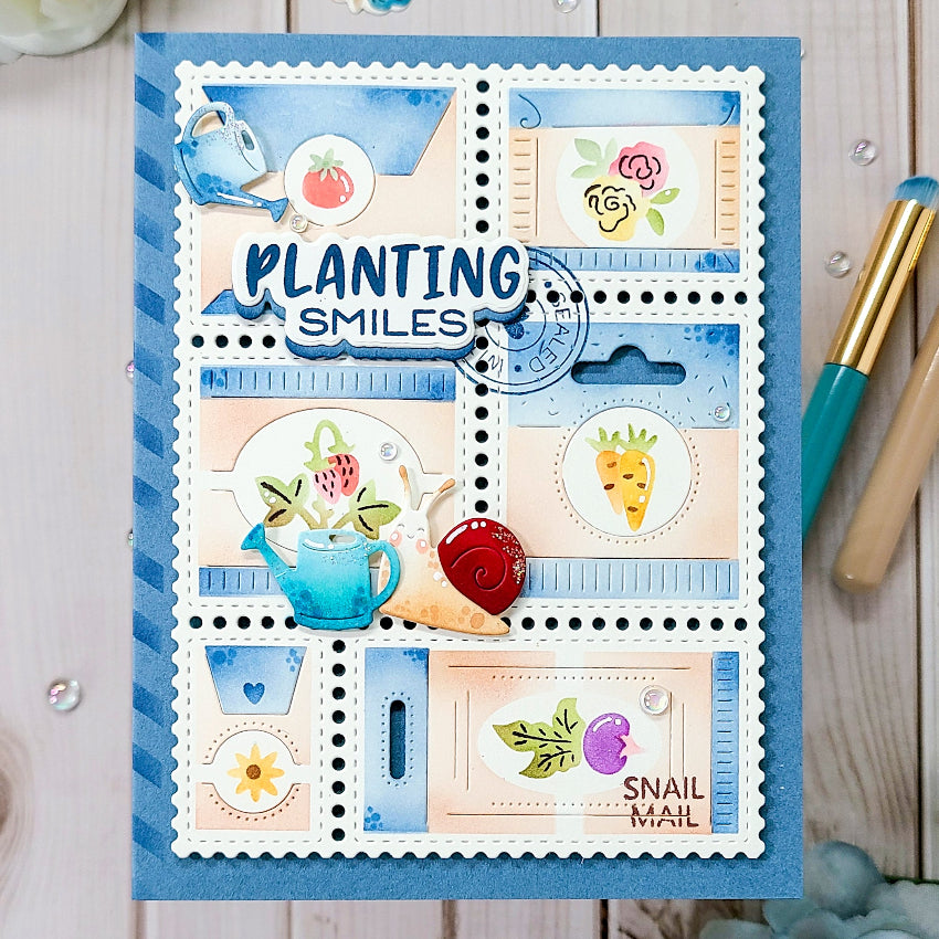 Waffle Flower Postage Collage Seeds Details Dies 422474 strawberries snail mail