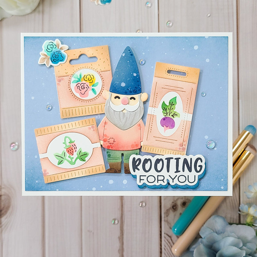 Waffle Flower Postage Collage Seeds Stencils 422475 blue hat garden gnome