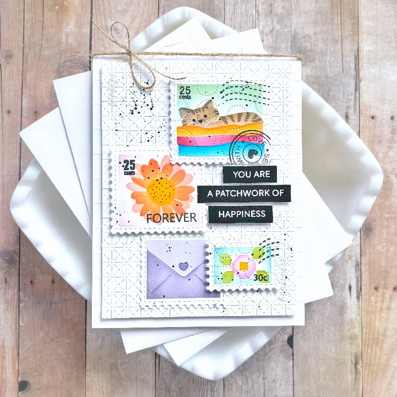Waffle Flower Postage Collage Sew Fun Clear Stamp and Stencil Set happiness