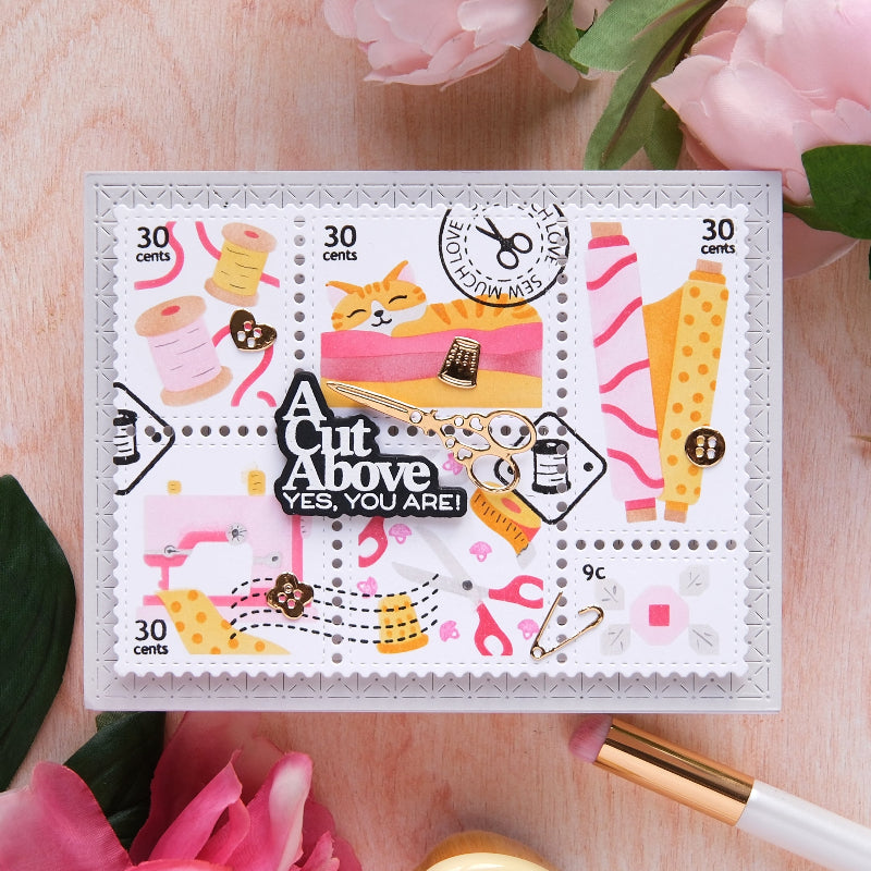 Waffle Flower Postage Collage Sew Fun Clear Stamp and Stencil Set postage stamps