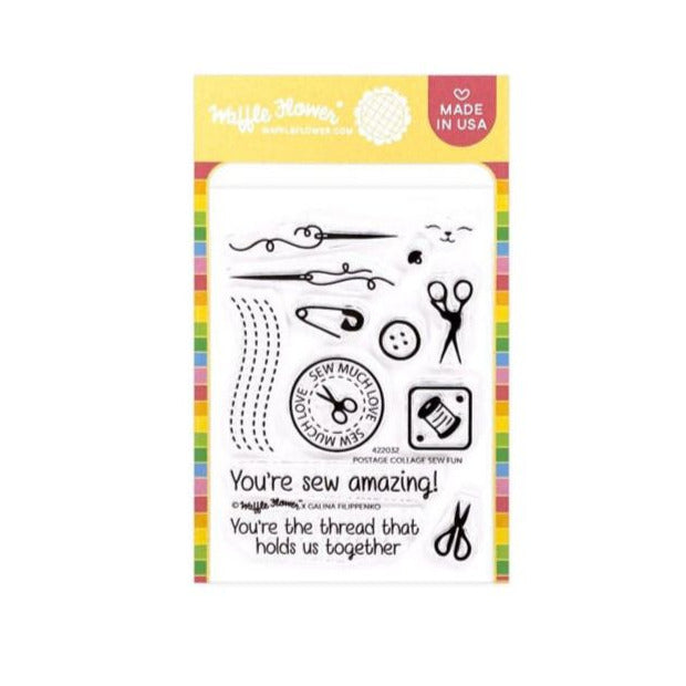Waffle Flower Postage Collage Sew Fun Clear Stamp and Stencil Set product image 1