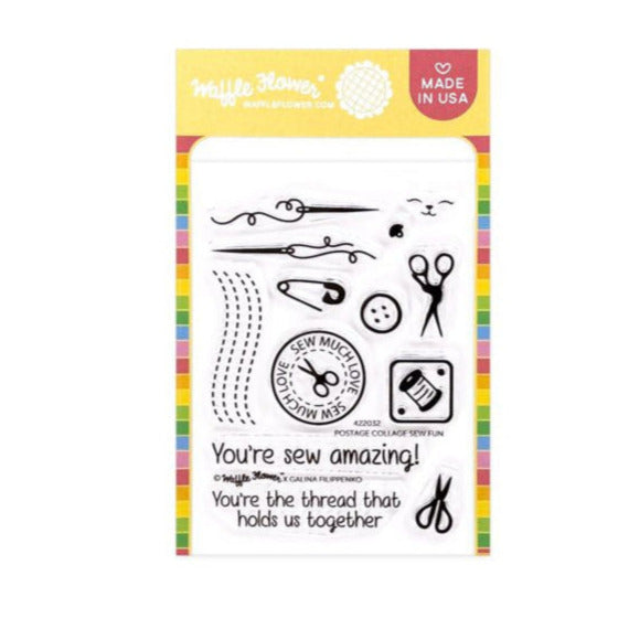 Waffle Flower Postage Collage Sew Fun Clear Stamps 422032