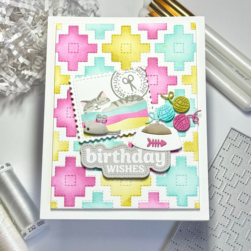 Waffle Flower Postage Collage Sew Fun Clear Stamps 422032 birthday wishes