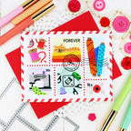 Waffle Flower Postage Collage Sew Fun Stencils 422031 cat