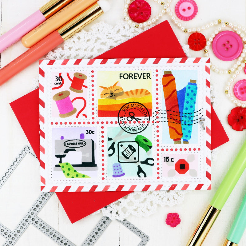 Waffle Flower Postage Collage Sew Fun Stencils 422031 cat